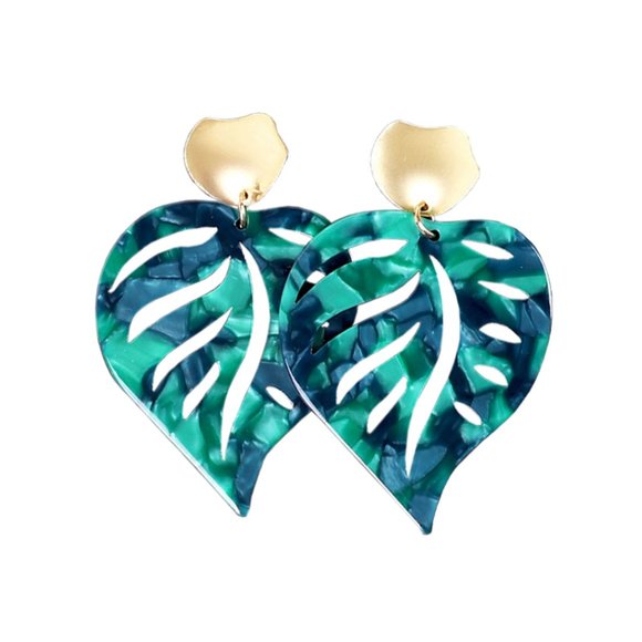 💎 Green Acrylic Leaf Drop Earrings - Picture 2 of 6
